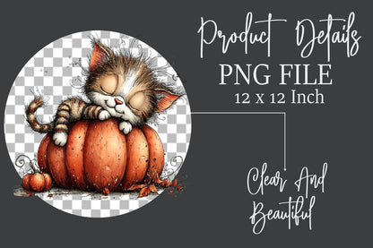 Whimsical Autumn Cats PNG Cute Fall Cat Animal Clipart Bundle