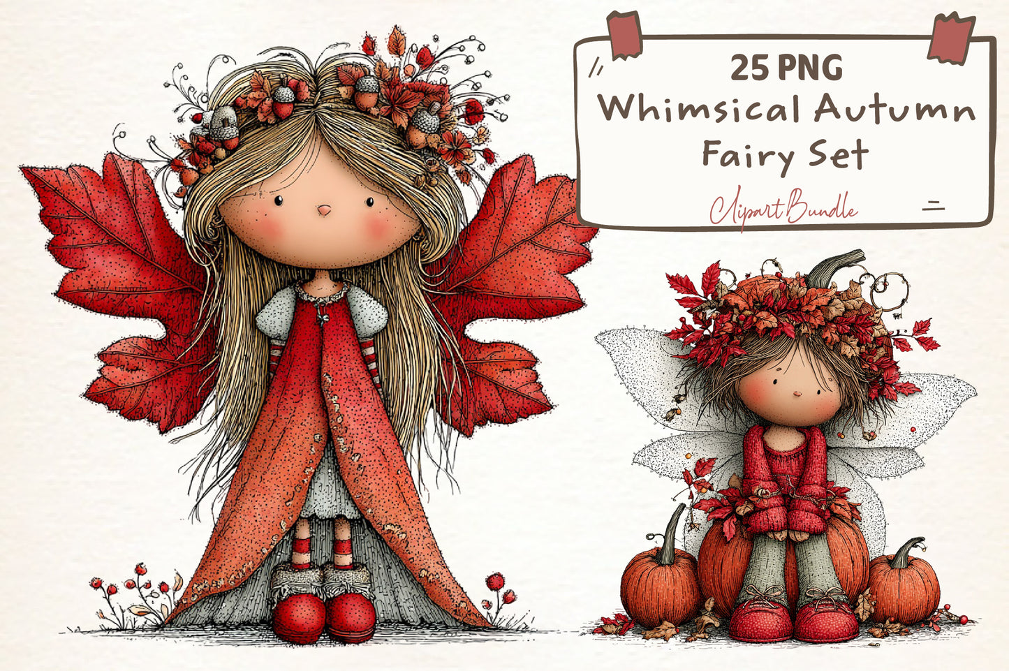 Whimsical Autumn Fairy Clipart PNG | 25 PNG Fall Fairy Woodland Bundle