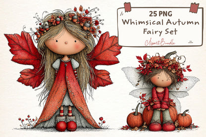 Whimsical Autumn Fairy Clipart PNG | 25 PNG Fall Fairy Woodland Bundle
