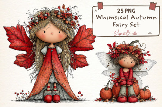 Whimsical Autumn Fairy Clipart PNG | 25 PNG Fall Fairy Woodland Bundle