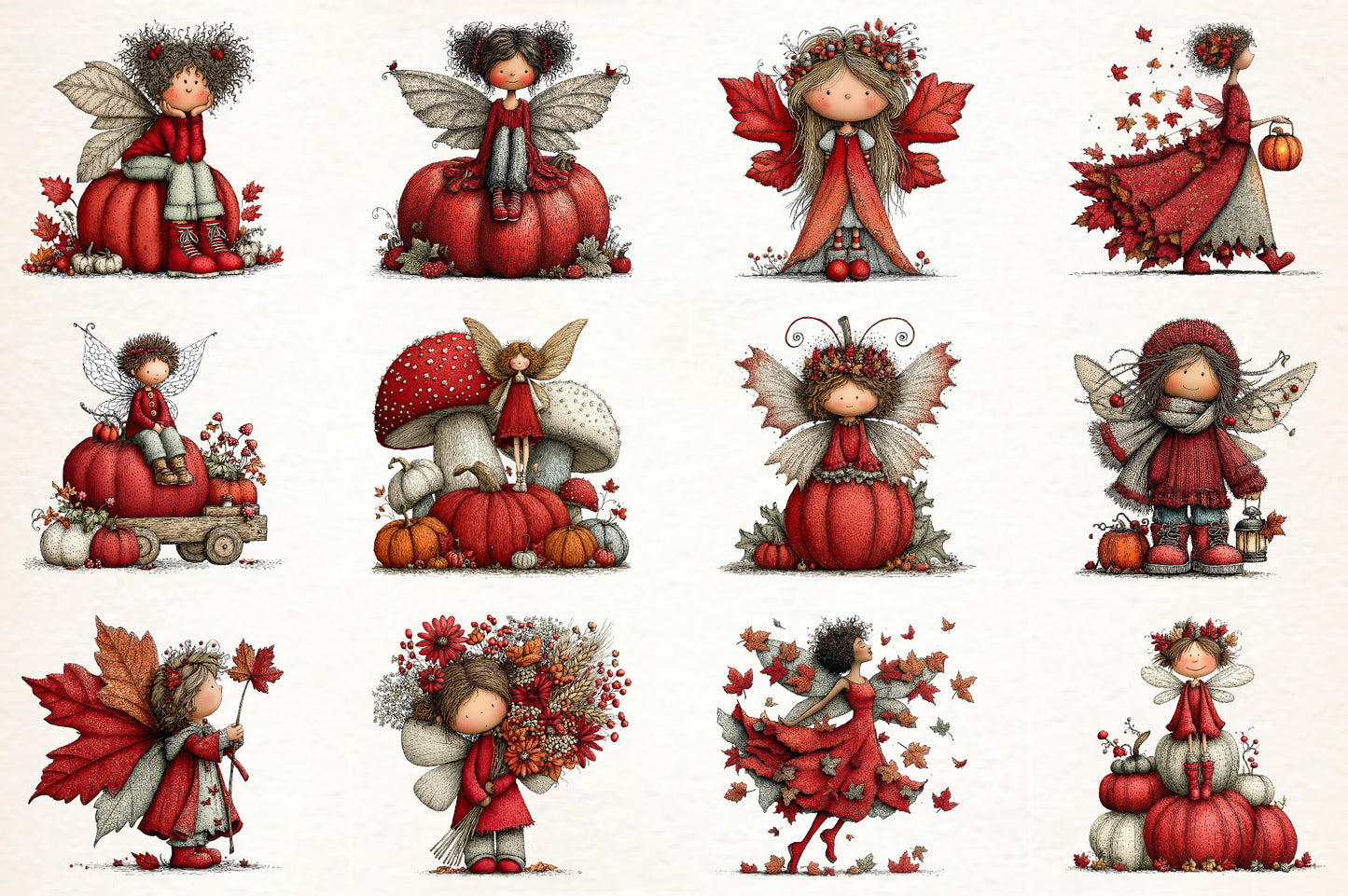 Whimsical Autumn Fairy Clipart PNG | 25 PNG Fall Fairy Woodland Bundle