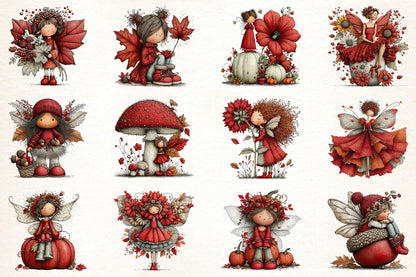 Whimsical Autumn Fairy Clipart PNG | 25 PNG Fall Fairy Woodland Bundle