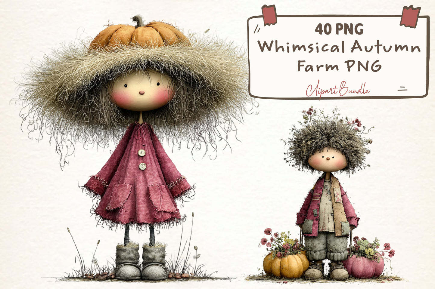 Whimsical Autumn Farm Clipart PNG | 40 PNG Fall Farmhouse Bundle