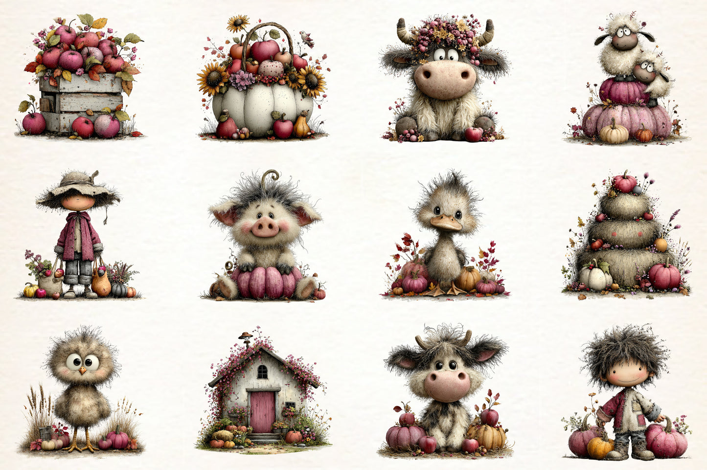 Whimsical Autumn Farm Clipart PNG | 40 PNG Fall Farmhouse Bundle