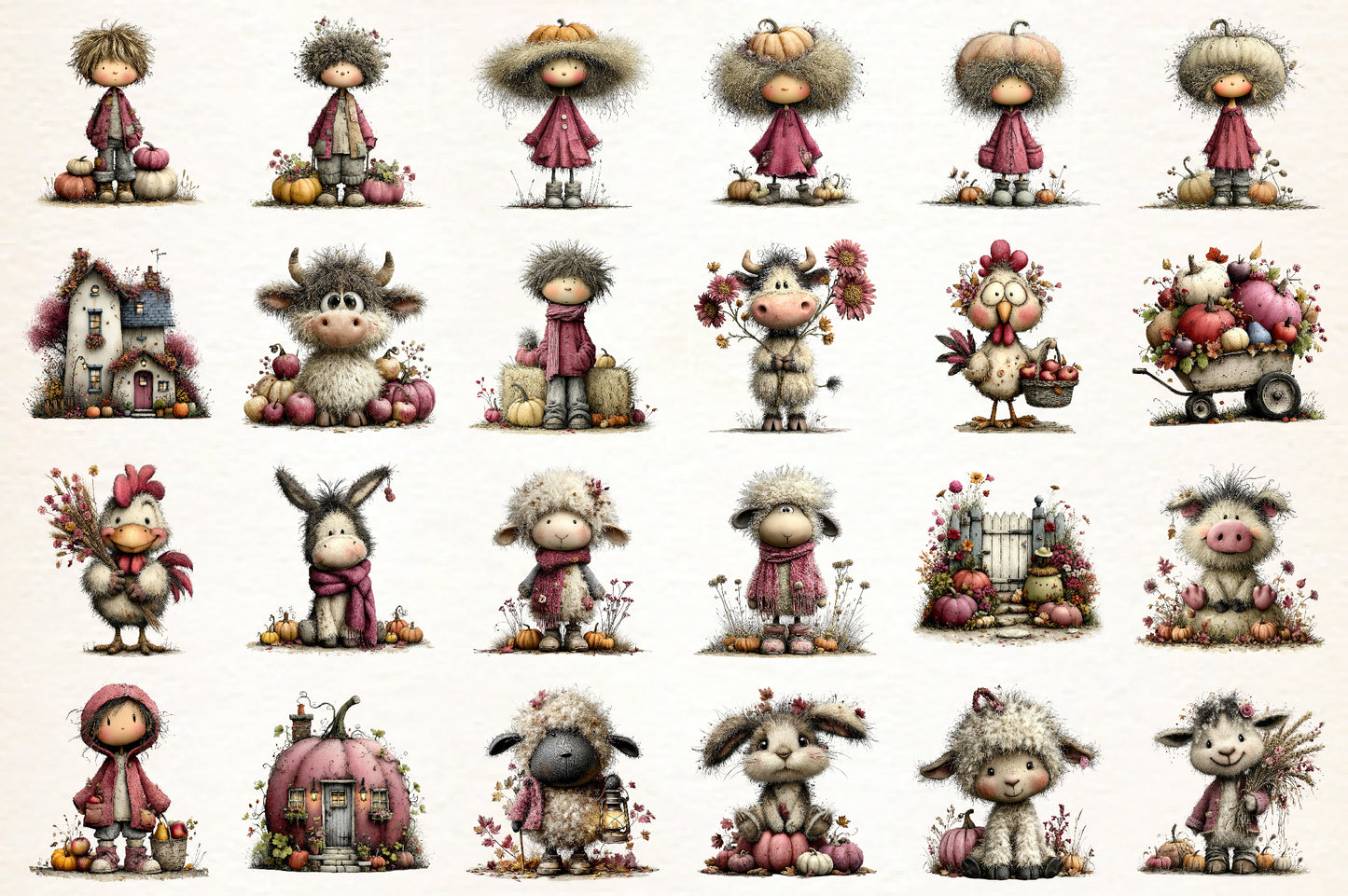 Whimsical Autumn Farm Clipart PNG | 40 PNG Fall Farmhouse Bundle