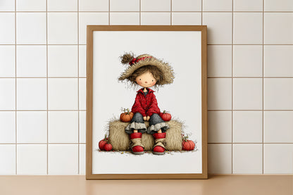 Whimsical Autumn Farm PNG Bundle | Cute Fall Farm Kids Clipart, Watercolor Autumn Harvest Characters, Rustic Thanksgiving PNG