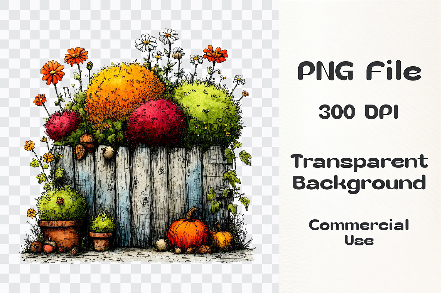 Whimsical Autumn Fence PNG Bundle | Fall Fence Clipart, Pumpkin Garden, Rustic Farmhouse & Harvest Garden Graphics