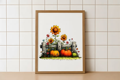 Whimsical Autumn Fence PNG Bundle | Fall Fence Clipart, Pumpkin Garden, Rustic Farmhouse & Harvest Garden Graphics