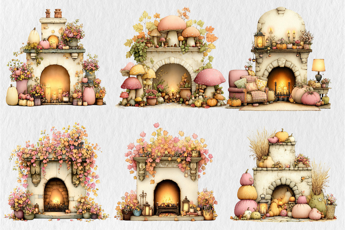 Whimsical Autumn Fireplace PNG Cozy Fall Pumpkin Cottage Sublimation Design