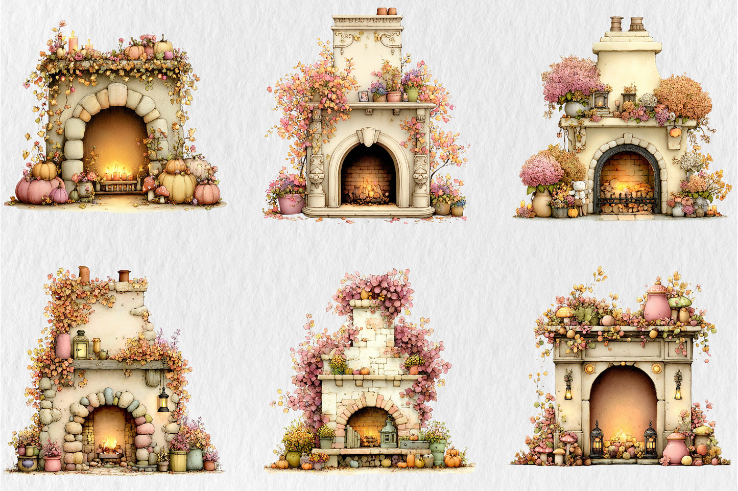 Whimsical Autumn Fireplace PNG Cozy Fall Pumpkin Cottage Sublimation Design