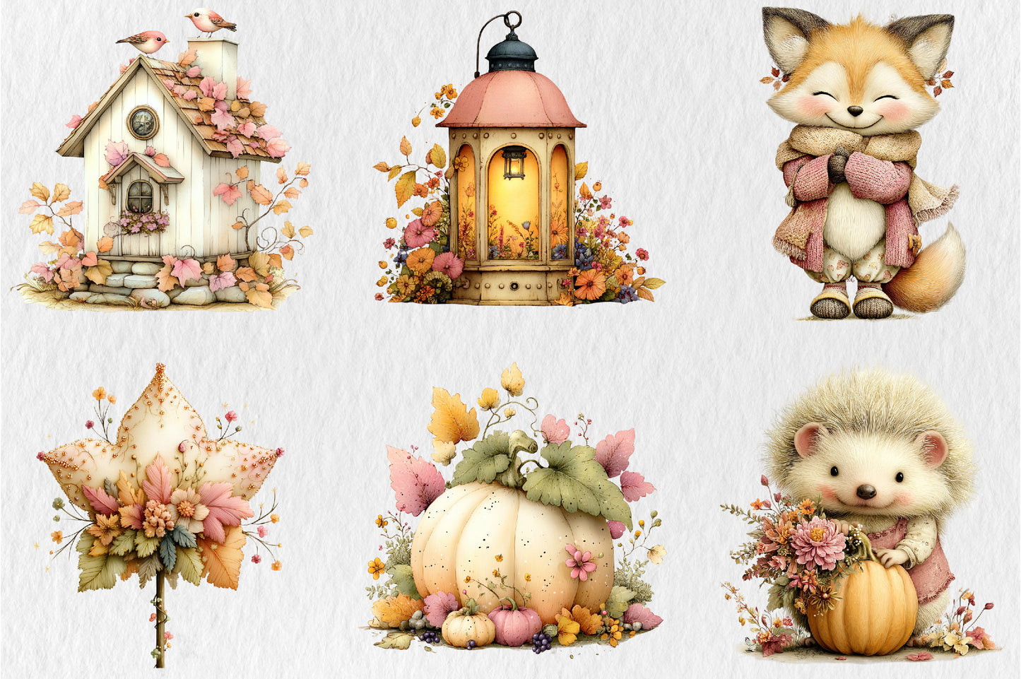 Whimsical Autumn Garden PNG Fairy Cottage Deer Floral Clipart Bundle