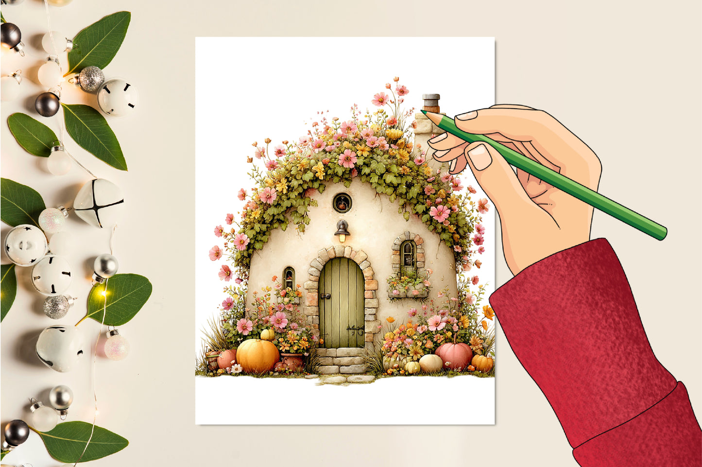 Whimsical Autumn Garden PNG Fairy Cottage Deer Floral Clipart Bundle