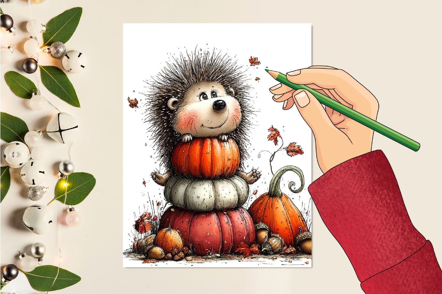 Whimsical Autumn Hedgehog PNG Cute Fall Hedgehog Animal Clipart Bundle