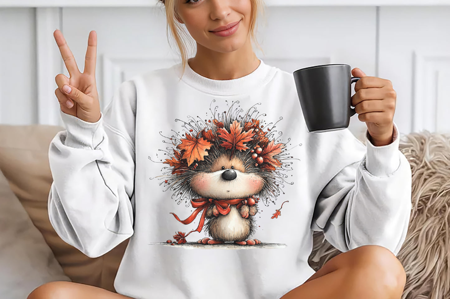 Whimsical Autumn Hedgehog PNG Cute Fall Hedgehog Animal Clipart Bundle