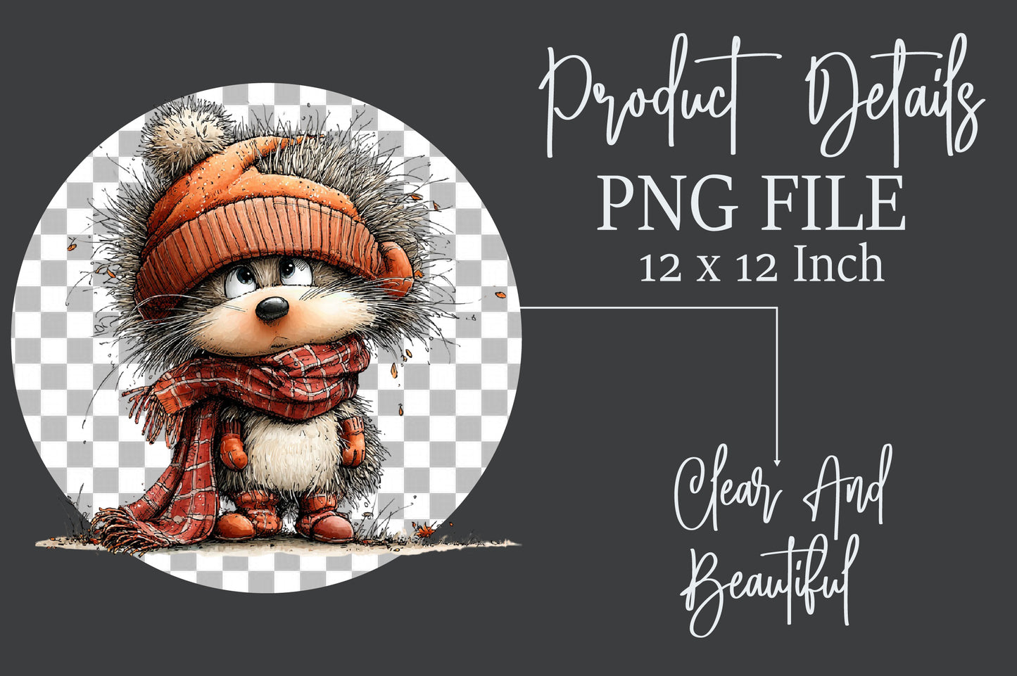 Whimsical Autumn Hedgehog PNG Cute Fall Hedgehog Animal Clipart Bundle