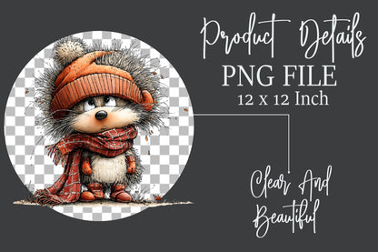 Whimsical Autumn Hedgehog PNG Cute Fall Hedgehog Animal Clipart Bundle