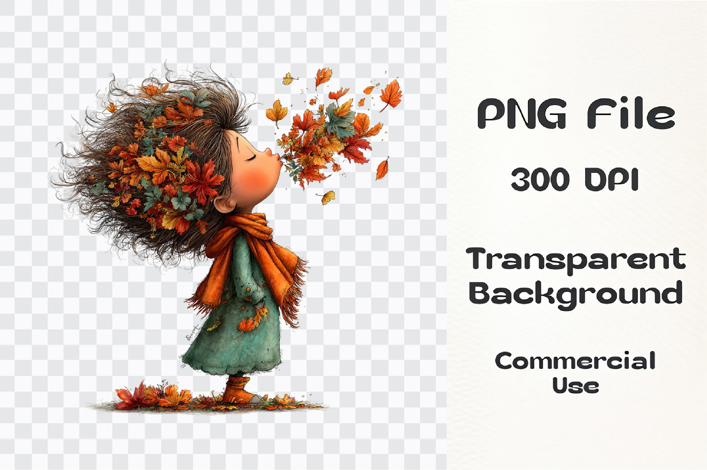 Autumn Little Girl PNG Bundle | Whimsical Fall Girl Clipart, Cute Autumn Children, Pumpkin & Leaf Harvest Graphics