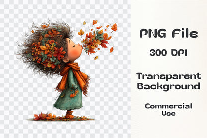 Autumn Little Girl PNG Bundle | Whimsical Fall Girl Clipart, Cute Autumn Children, Pumpkin & Leaf Harvest Graphics
