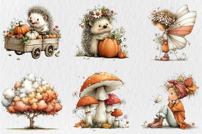 Whimsical Autumn Magical Fairy Garden Clipart PNG Bundle