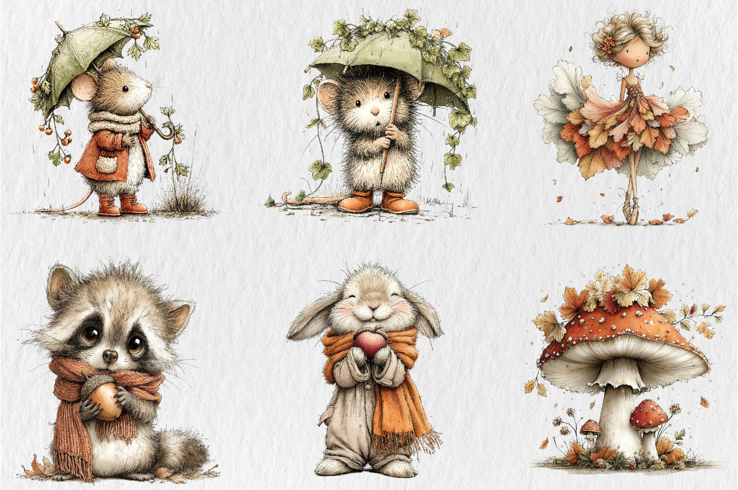 Whimsical Autumn Magical Fairy Garden Clipart PNG Bundle
