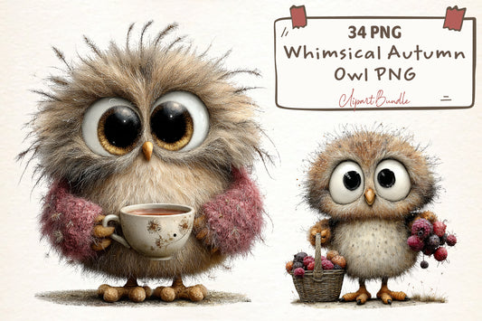 Whimsical Autumn Owl Clipart PNG | 34 PNG Fall Owl Bundle