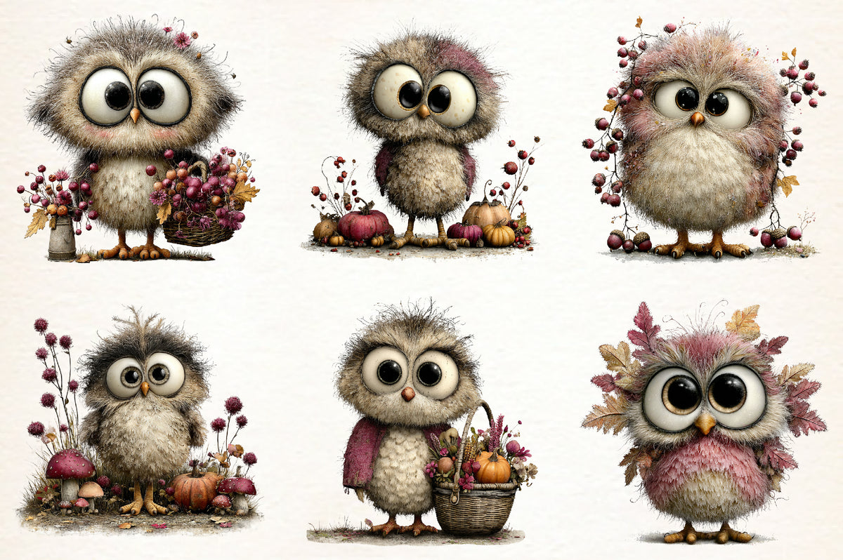 Whimsical Autumn Owl Clipart PNG | 34 PNG Fall Owl Bundle