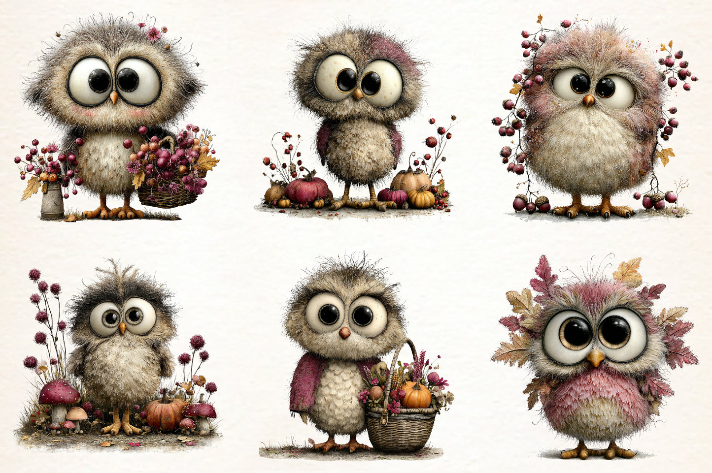 Whimsical Autumn Owl PNG  Cute Fall Owl Harvest Clipart Bundle
