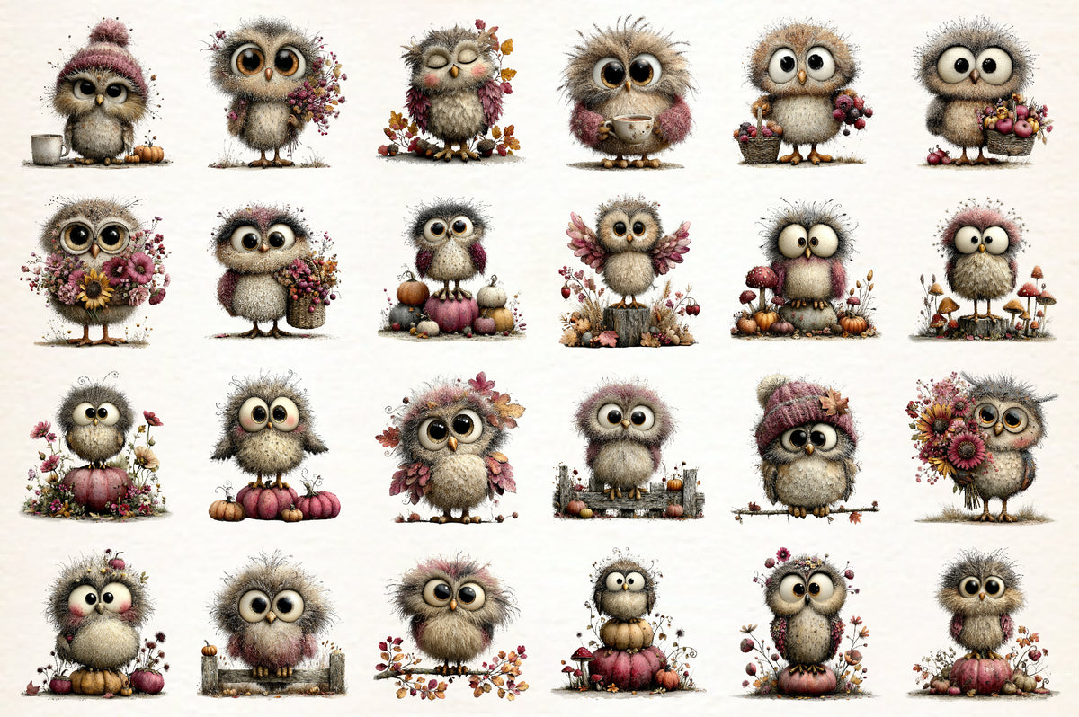 Whimsical Autumn Owl Clipart PNG | 34 PNG Fall Owl Bundle