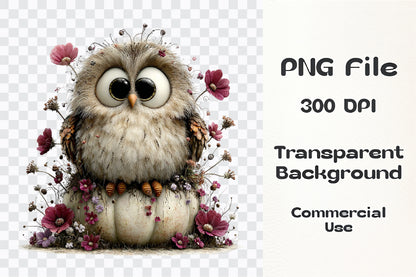 Whimsical Autumn Owl PNG  Cute Fall Owl Harvest Clipart Bundle
