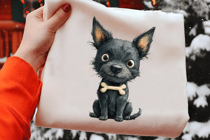 Whimsical Black Dog Clipart PNG Bundle | Cute Watercolor Black Puppy Clipart