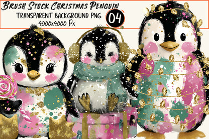Brush Stock Christmas Penguin Clipart PNG – 4 Designs
