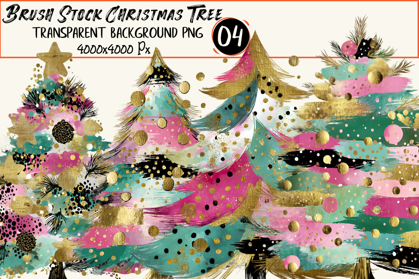Brush Stock Christmas Tree Clipart PNG – 4 Designs