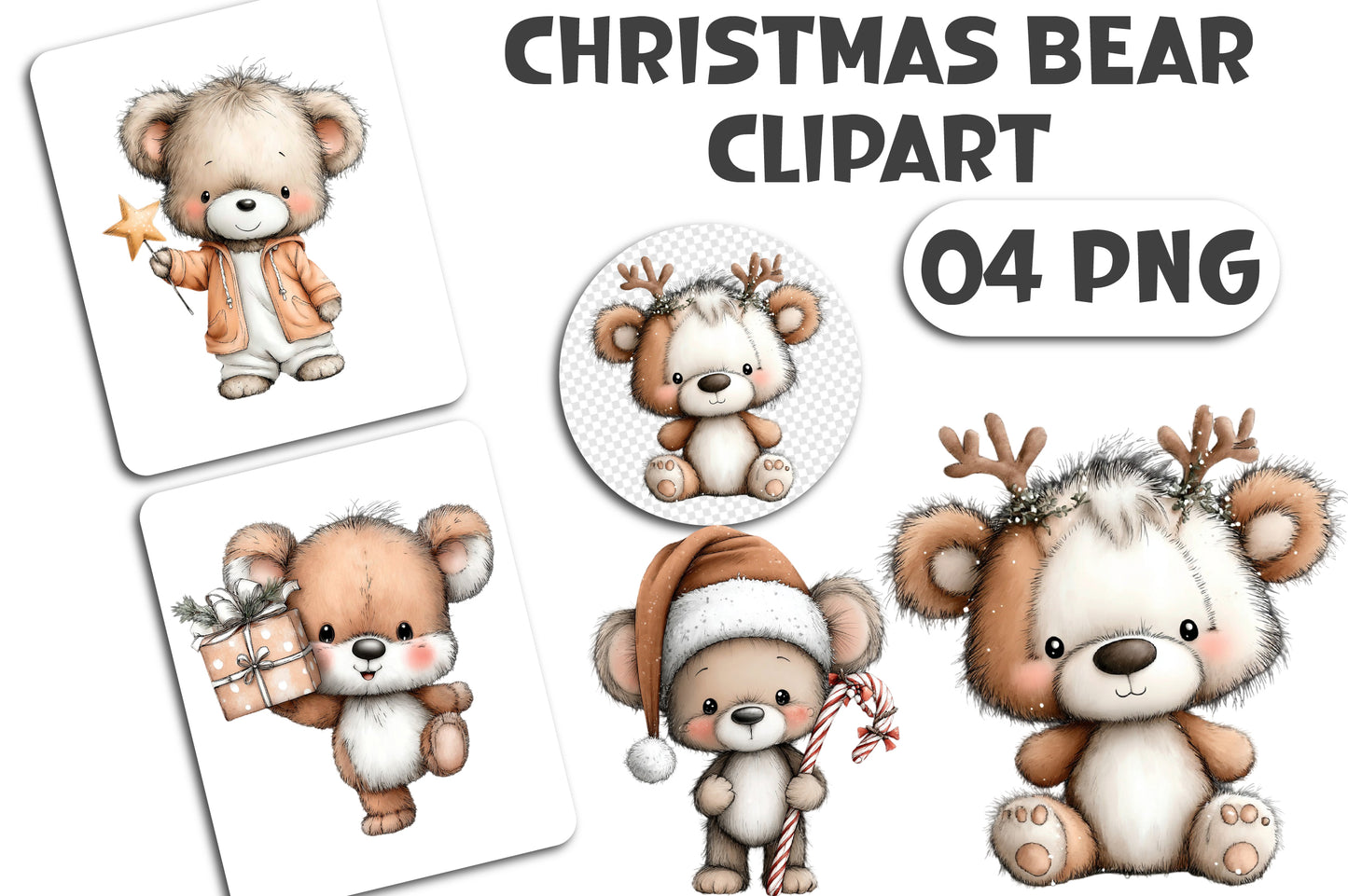 Christmas Bear Clipart PNG Bundle