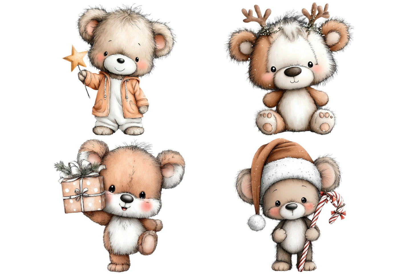 Christmas Bear Clipart PNG Bundle