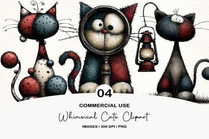 Whimsical Cats Clipart Bundle | Cute Watercolor Cat PNG Collection | Adorable Kawaii Cats