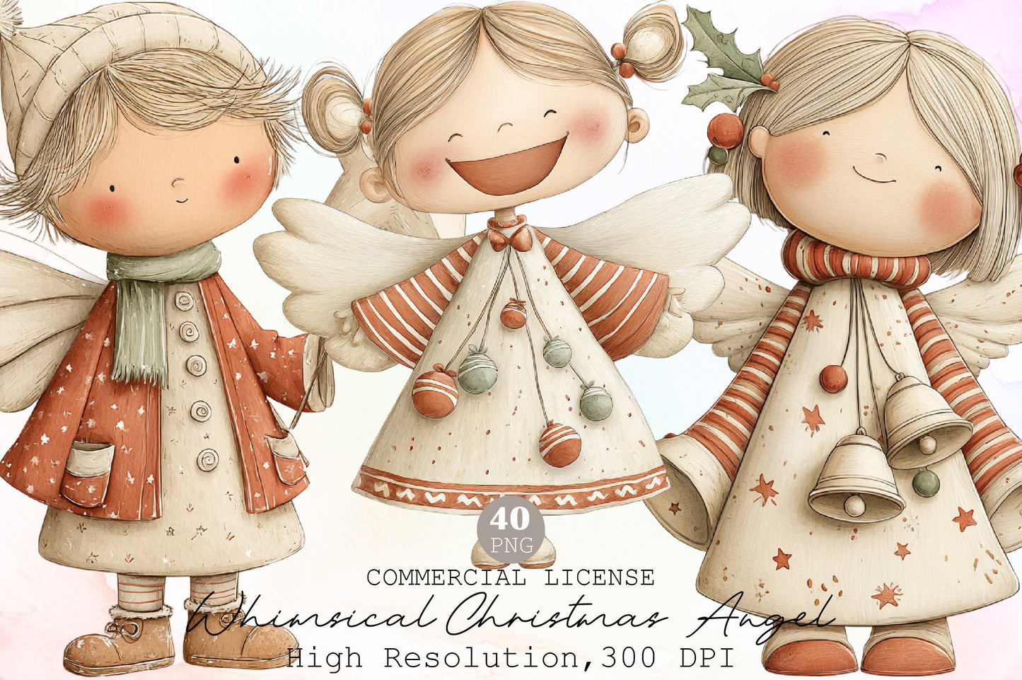 Whimsical Christmas Angel Clipart Bundle Cute Winter Fairy PNG