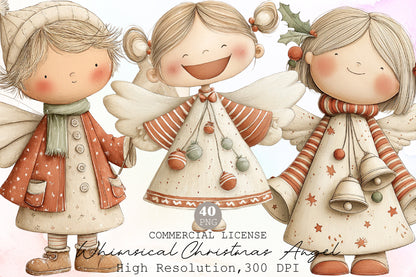 Whimsical Christmas Angel Clipart Bundle Cute Winter Fairy PNG