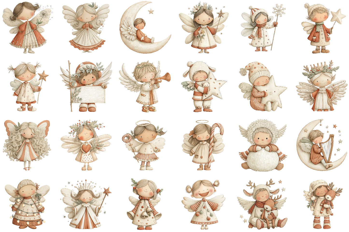 Whimsical Christmas Angel Clipart Bundle Cute Winter Fairy PNG