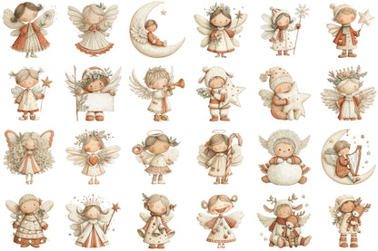 Whimsical Christmas Angel Clipart Bundle Cute Winter Fairy PNG