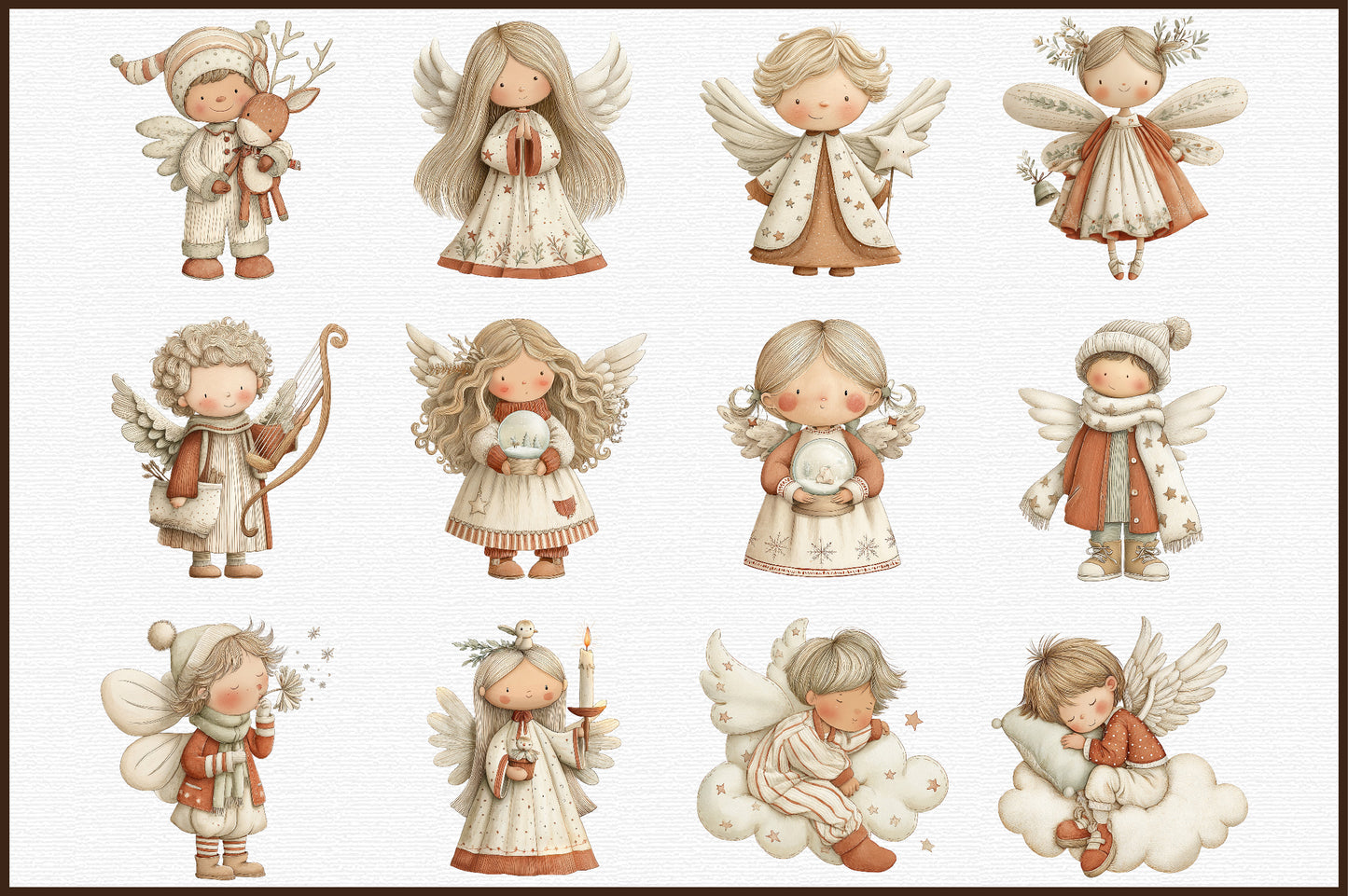 Whimsical Christmas Angel Clipart Bundle Cute Winter Fairy PNG