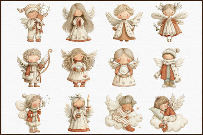 Whimsical Christmas Angel Clipart Bundle Cute Winter Fairy PNG