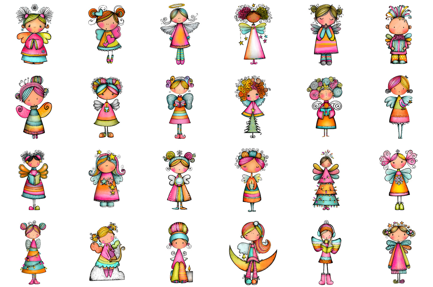 Whimsical Christmas Angel Clipart Bundle Colorful Fairy Holiday PNG