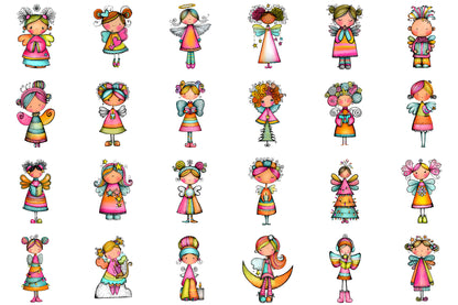 Whimsical Christmas Angel Clipart Bundle Colorful Fairy Holiday PNG