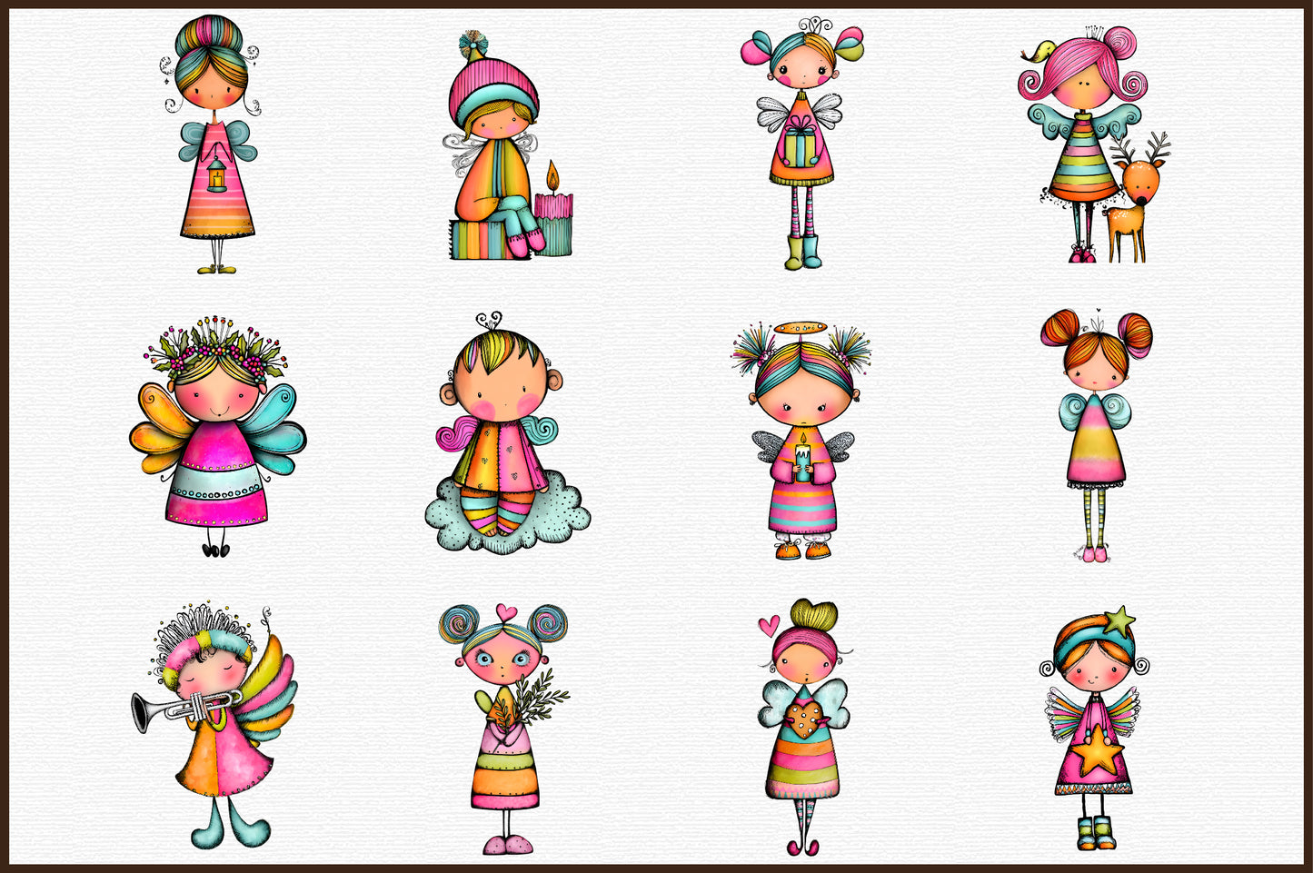 Whimsical Christmas Angel Clipart Bundle Colorful Fairy Holiday PNG