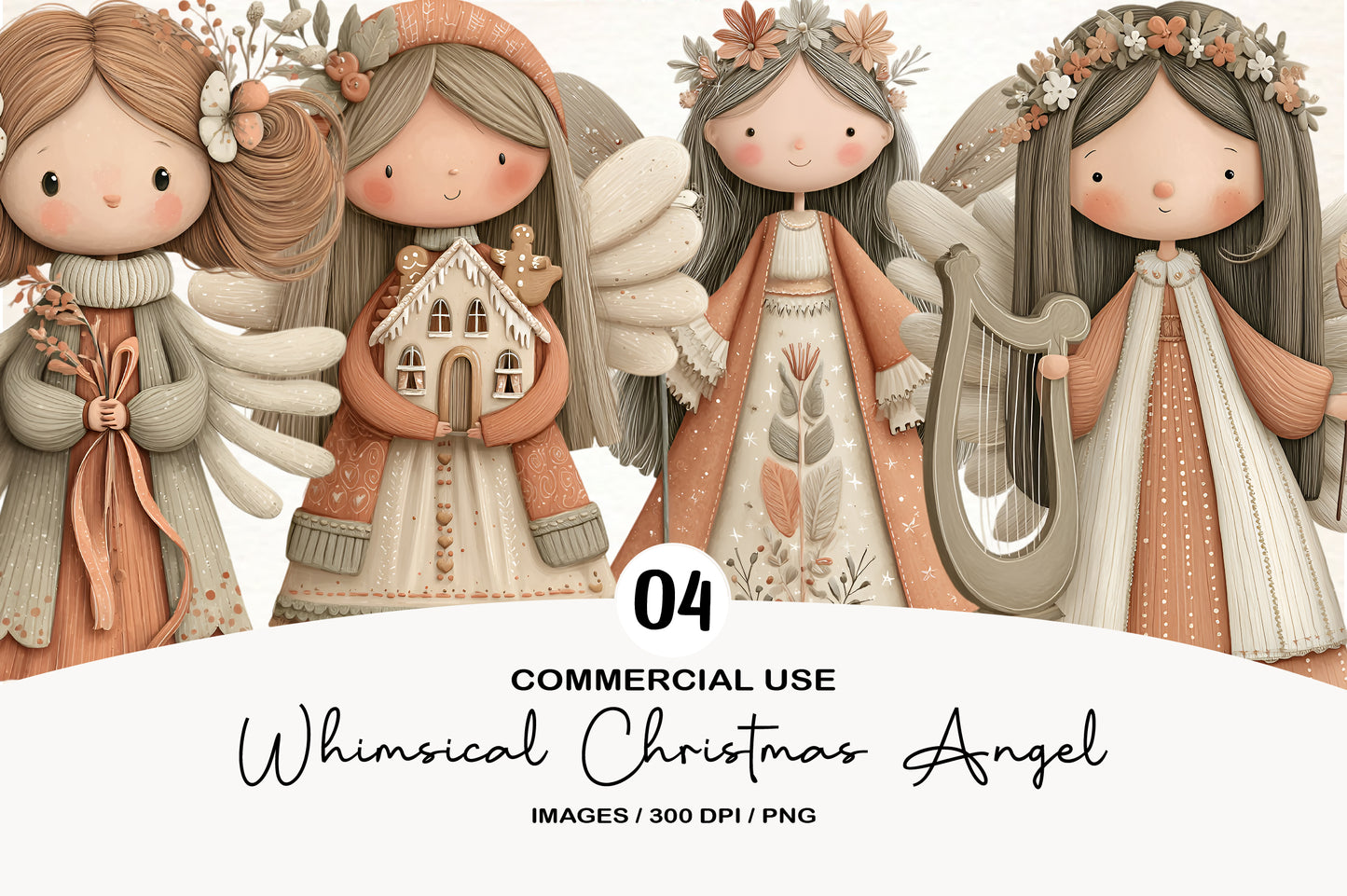 Whimsical Christmas Angel Clipart PNG Sublimation