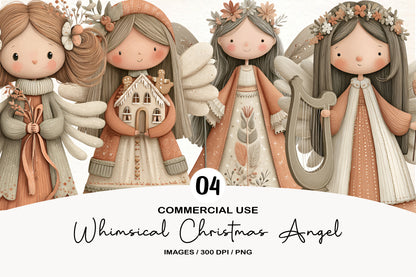 Whimsical Christmas Angel Clipart PNG Sublimation