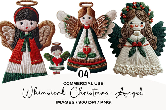 Whimsical Christmas Angel Clipart PNG Bundle | Cute Watercolor Holiday Angel Clipart | Heavenly Christmas Angel PNG