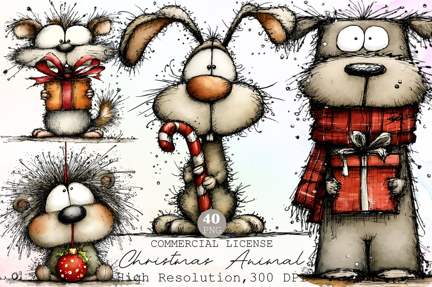 Whimsical Christmas Animal Clipart Bundle Cute Winter Animals PNG