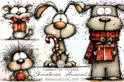 Whimsical Christmas Animal Clipart Bundle Cute Winter Animals PNG