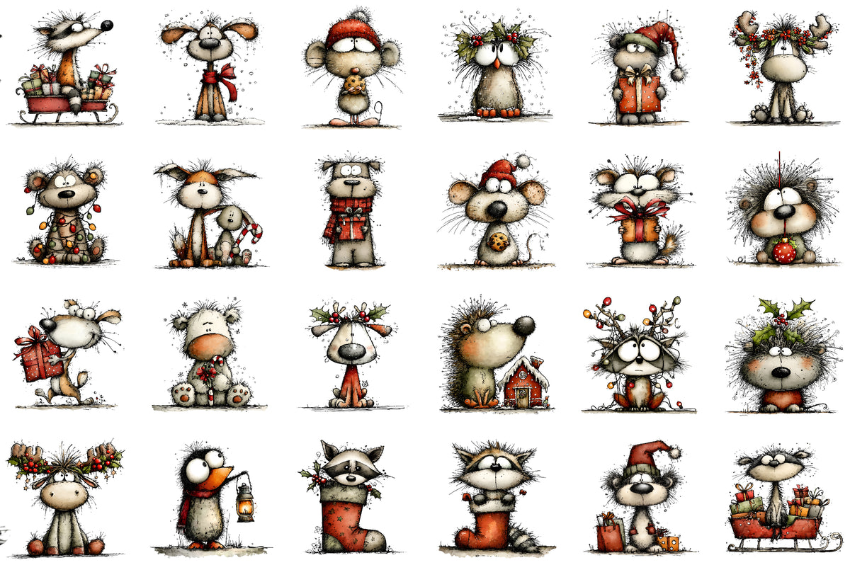 Whimsical Christmas Animal Clipart Bundle Cute Winter Animals PNG